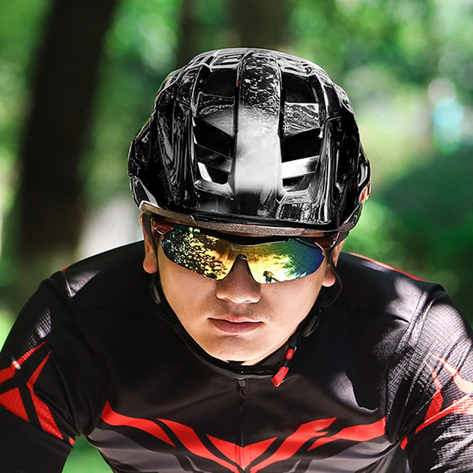 SIXRUN Fahrradhelm-Belüftung, Gute Dämpfung, 12 Luftauslässe, Abnehmbares Liner-Pad, Reithelm, PC-Schale, Atmungsaktiv, für Radfahren mit Elektrofahrzeugen (Black) Sport & Freizeit