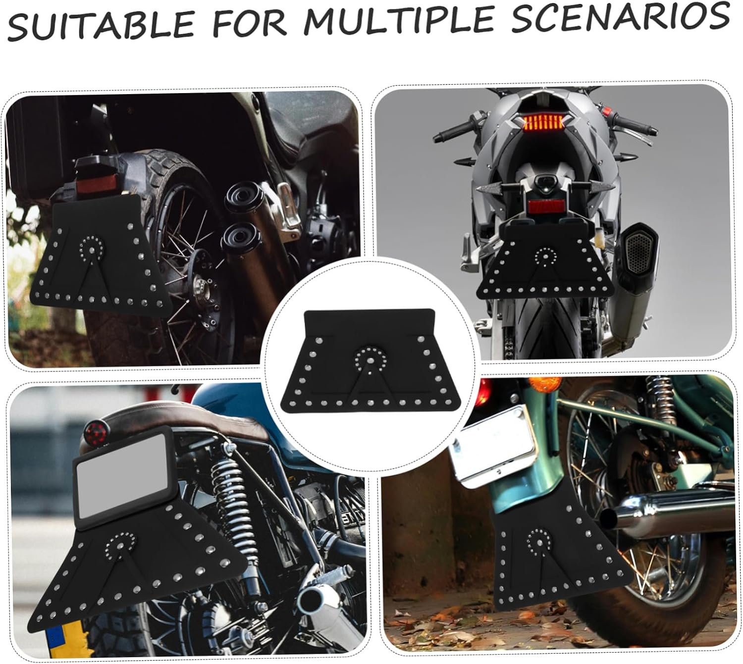 Motorcycle Mud Flap Splash Guards for Touring Waterproof Leather Mudguards Front and Rear Set Studded Design