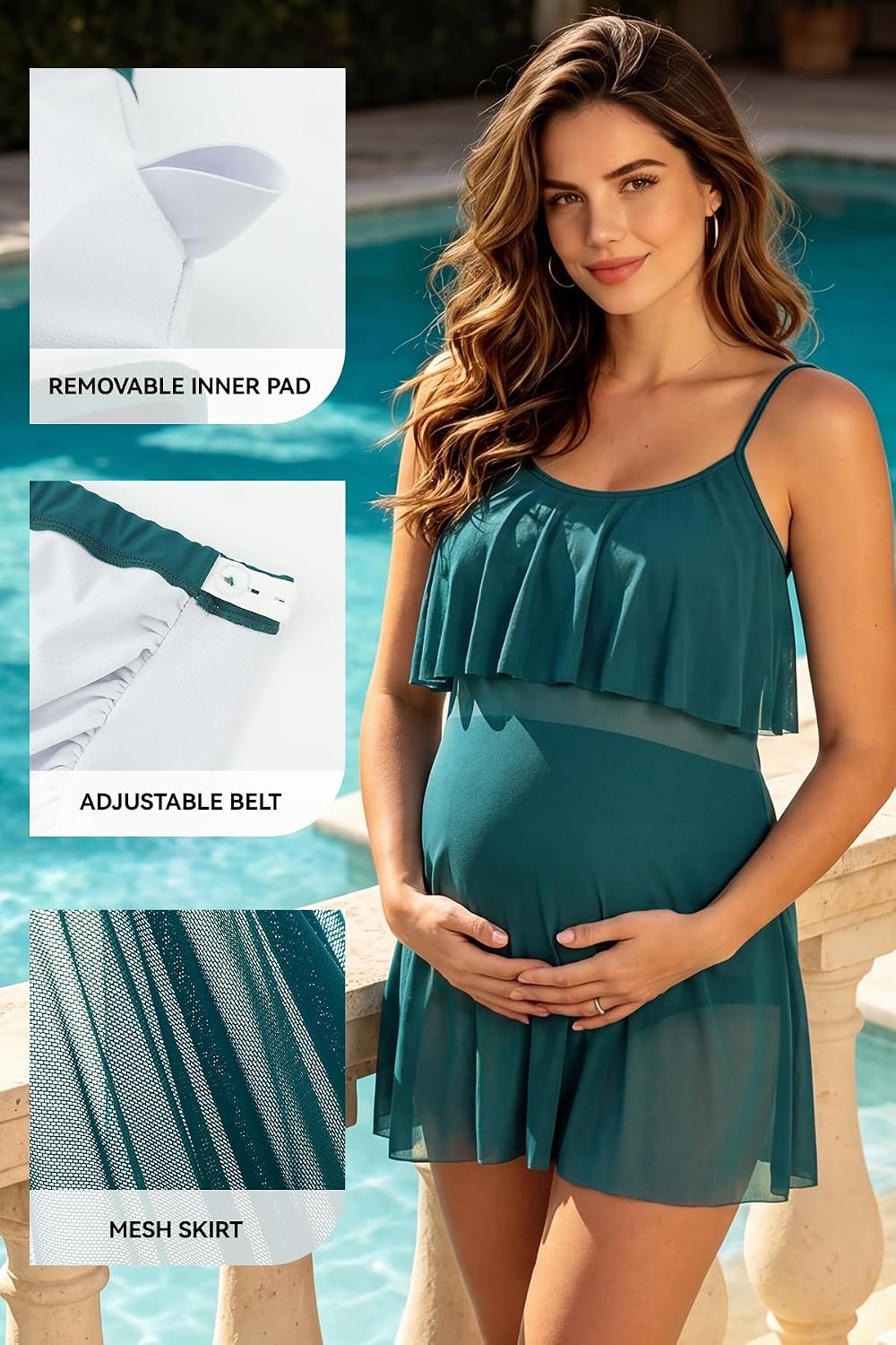 SHEKINI Two Piece Maternity Swimsuit for Women High Waisted Tankini Set Mesh Pregnancy Bathing Suits