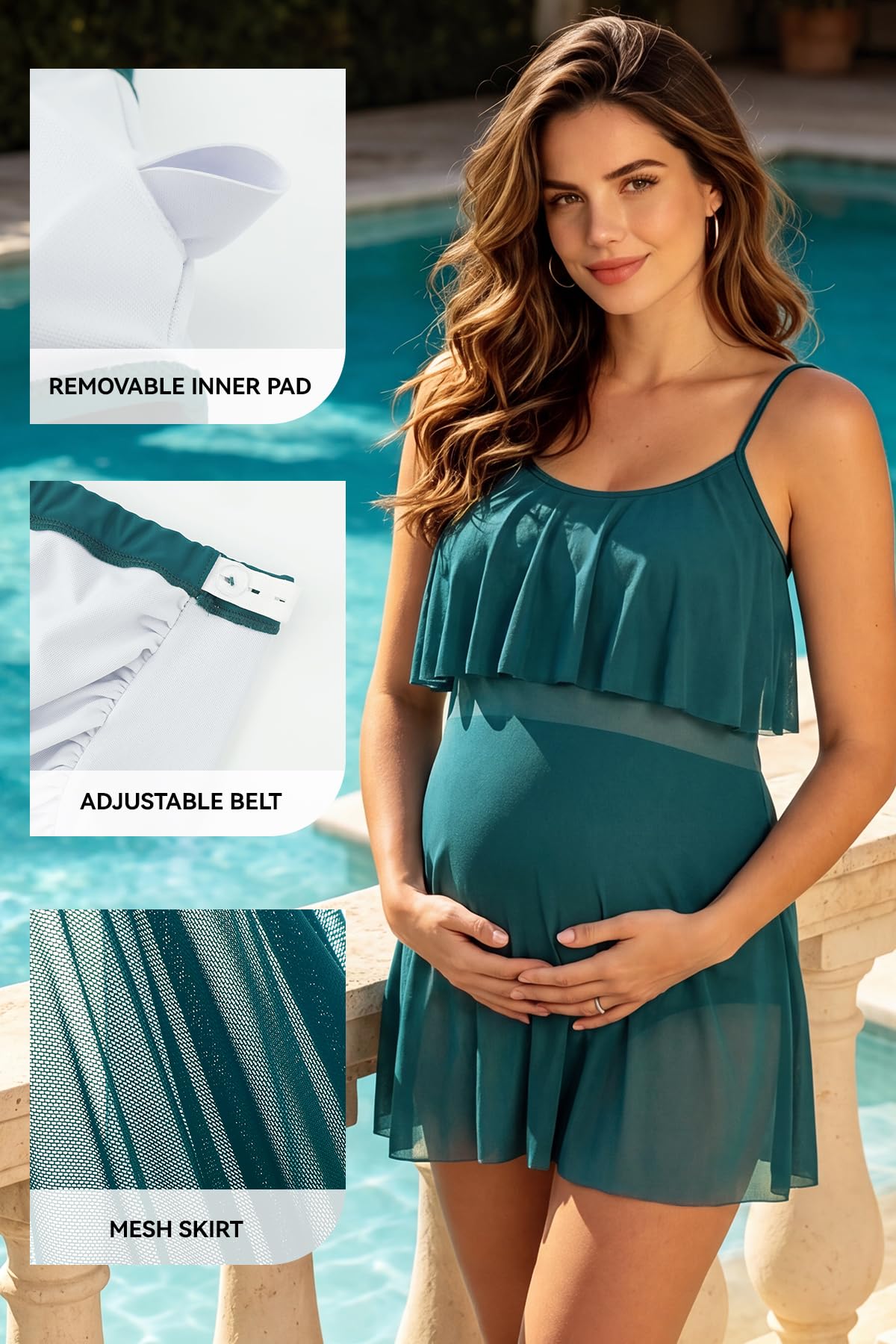 SHEKINI Einteiliger Umstands-Badeanzug, solide Netzkleider, Schwangerschafts-Bademode mit integrierter Unterwäsche, hohe Taille, Badeanzüge, Strandmode für Damen