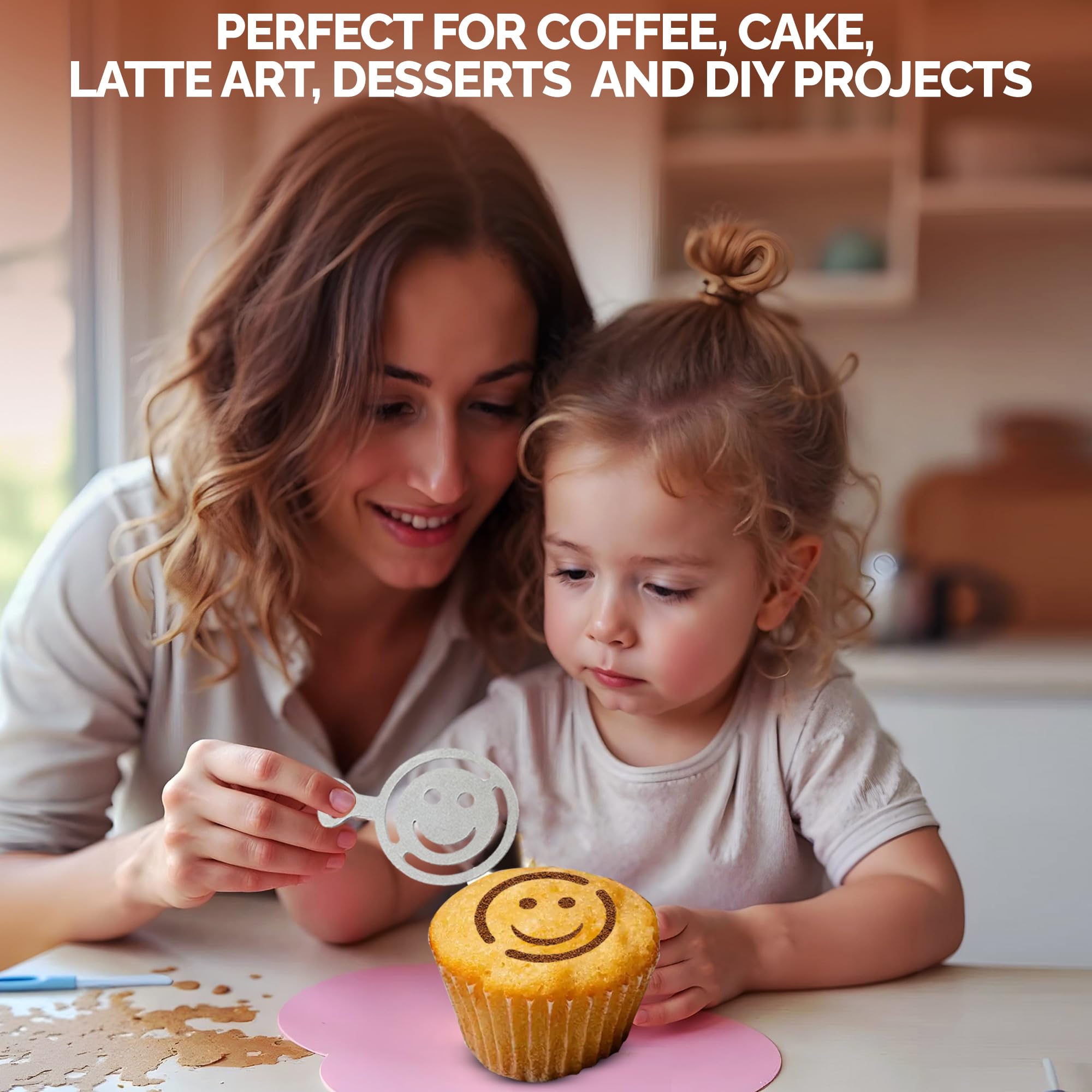 5 plantillas de café para decoración de café con leche, kit de decoración de galletas de Navidad reutilizables, plantillas de galletas para pasteles, plantillas de hornear para decoración de pasteles