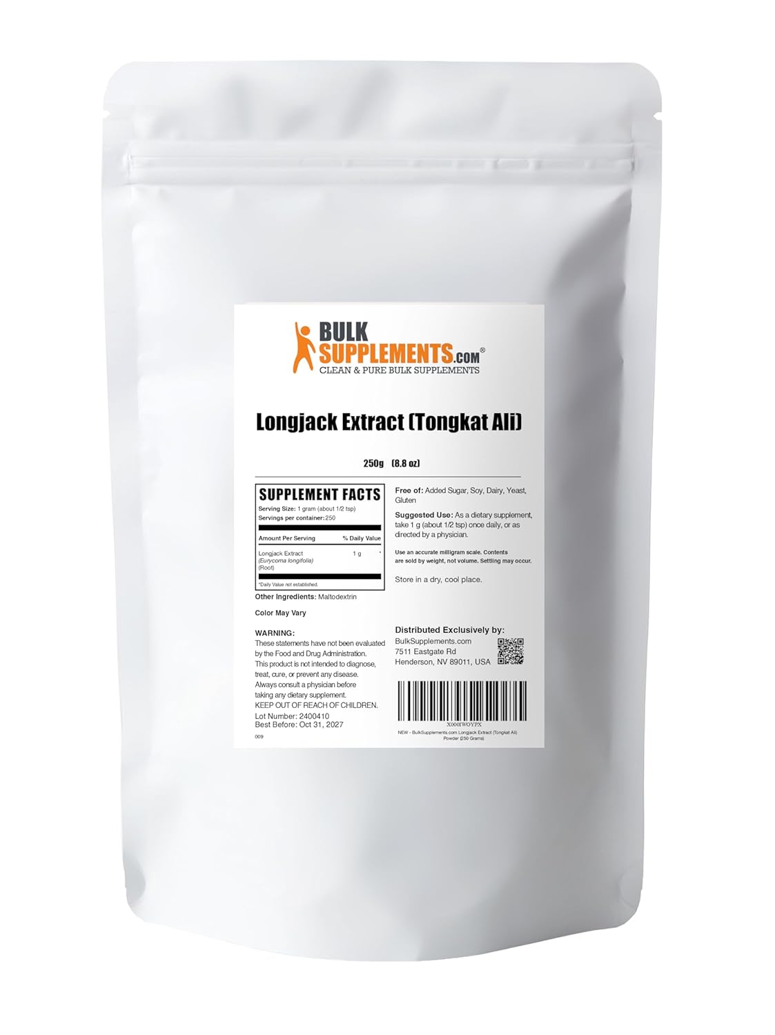 BulkSupplements.com Longjack Extract Powder - Tongkat Ali Extract, Tongkat Ali for Men & Women - Gluten Free, 1g per Serving, 250g (8.8 oz) (Pack of 1)