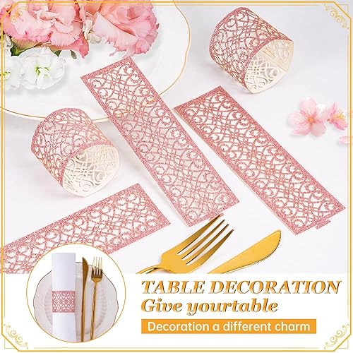 Miniatura 3 de 100 servilleteros de papel brillante, servilleteros desechables para servilletas para boda, fiesta, cena, decoración de mesa (rosa)