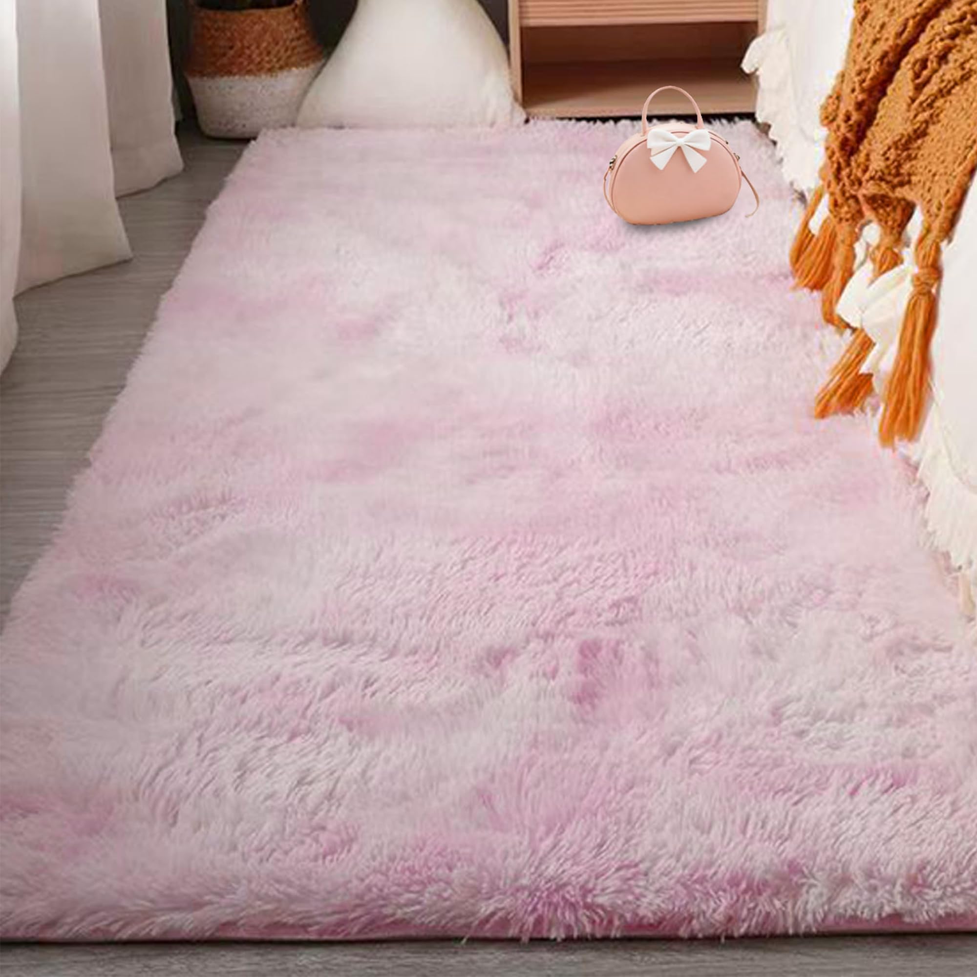 Tapis salon shaggy longs 190x340 cm rose clair | Tapis de chambre doux