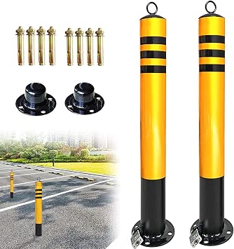 Bollard Post Parking Barrier with 5m Plastic Chain, 2 Pack Stainless Steel Security Driveway Pole Stanchion Sign for Parking Space,76800mm