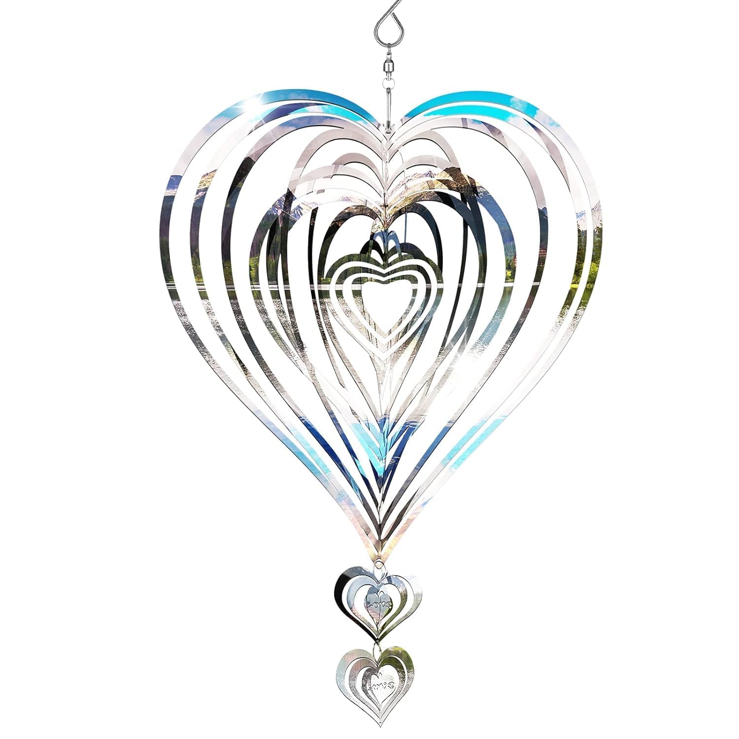 Arkit 3D Heart Pattern Crafts Ornaments,Stainless Steel Wind Spinner for Indoor Outdoor, Metal Wind Sculptures & Spinners,Wind Bell Chime-image-8