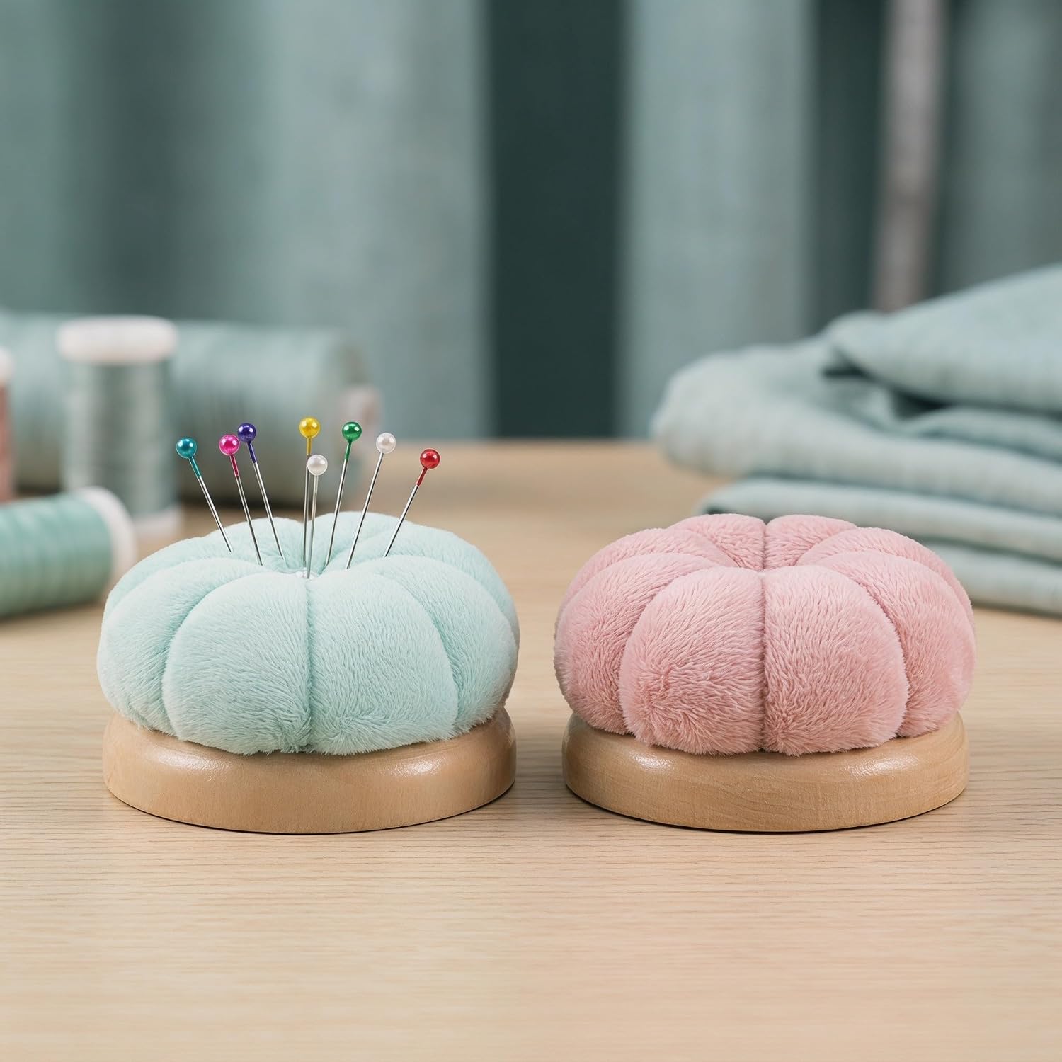 Operitacx 2Pcs Mini Pin Cushion for Needles, Pumpkin Shape Sewing Needle Holder Cushion, Pincushion for Handcrafted DIY Fabric Crafts and Tailor Supplies
