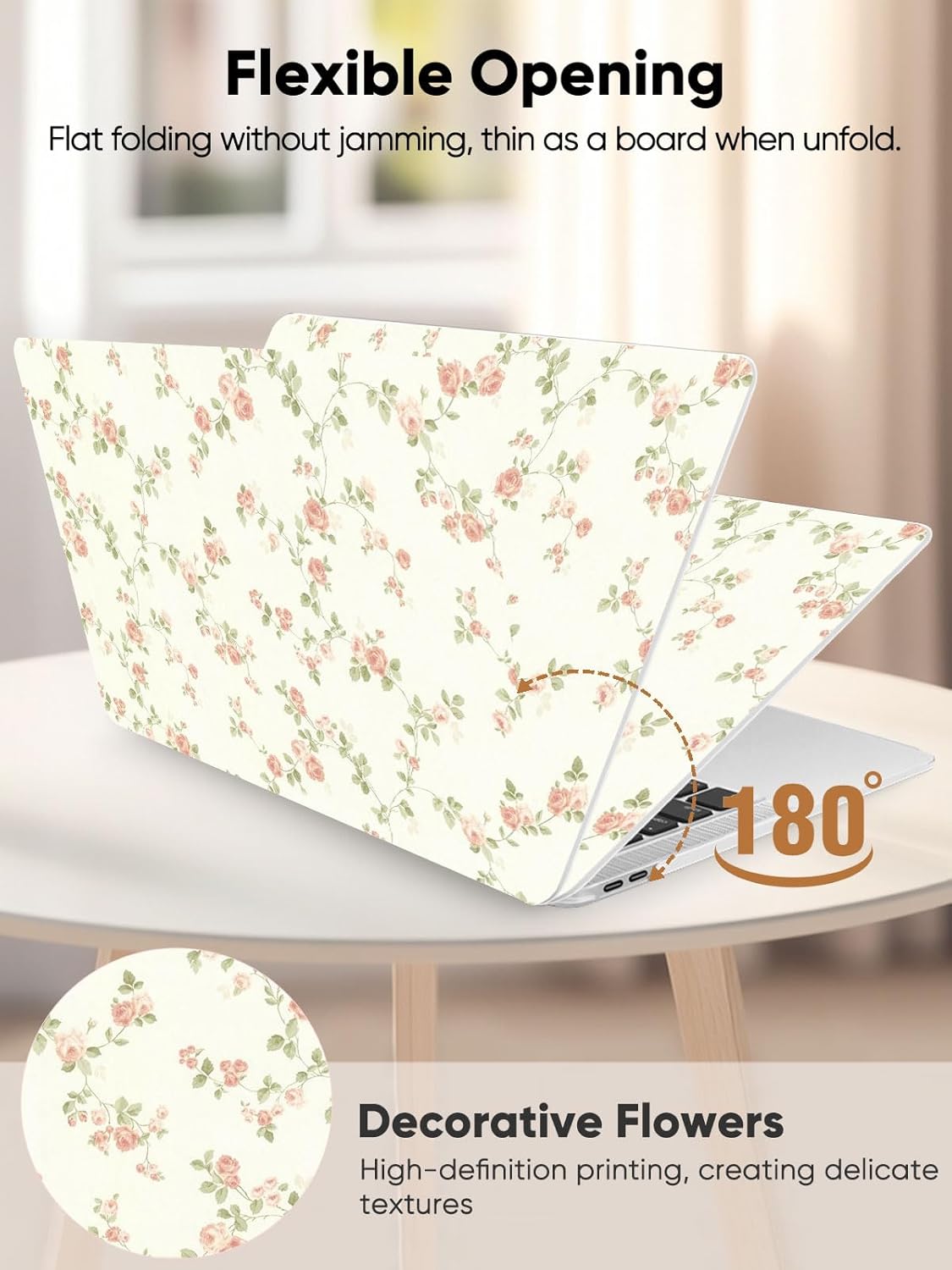 Seorsok Compatible with MacBook Air 13 Inch Case 2022 2021 2020-2018 Release A1932 A2179 M1 A2337,Cute Flower Branch and Vintage Pink Rose Plastic Hard Case&Transparent Keyboard Cover,Blooming Rose