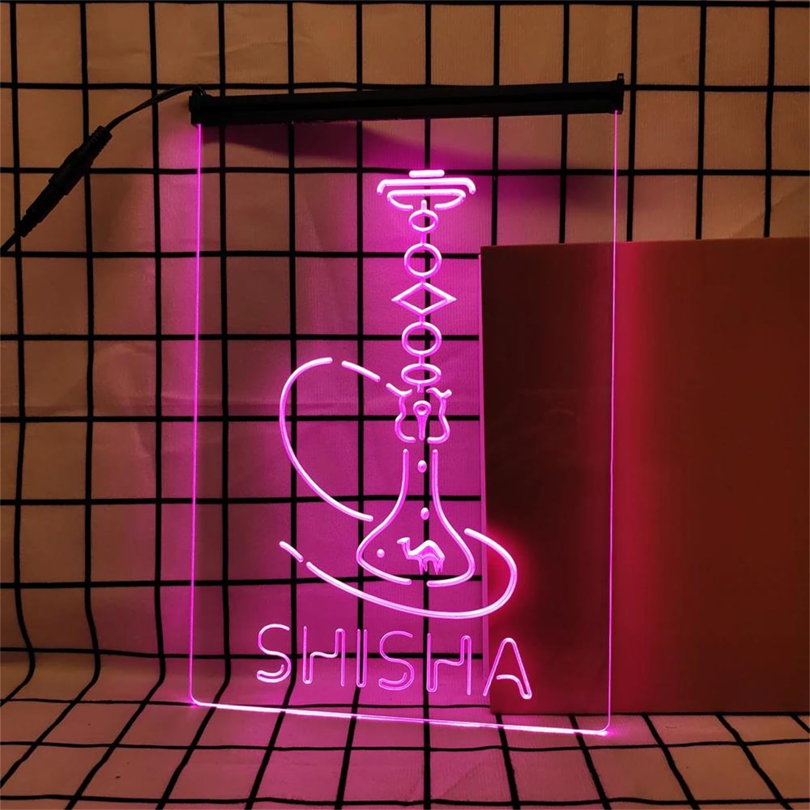 REWIS Shisha LED Neon Signs, USB Powerd Dimming Neon Lights, for Hookah Bar Wall Hanging Luminous Decor,Pink,20x30cm