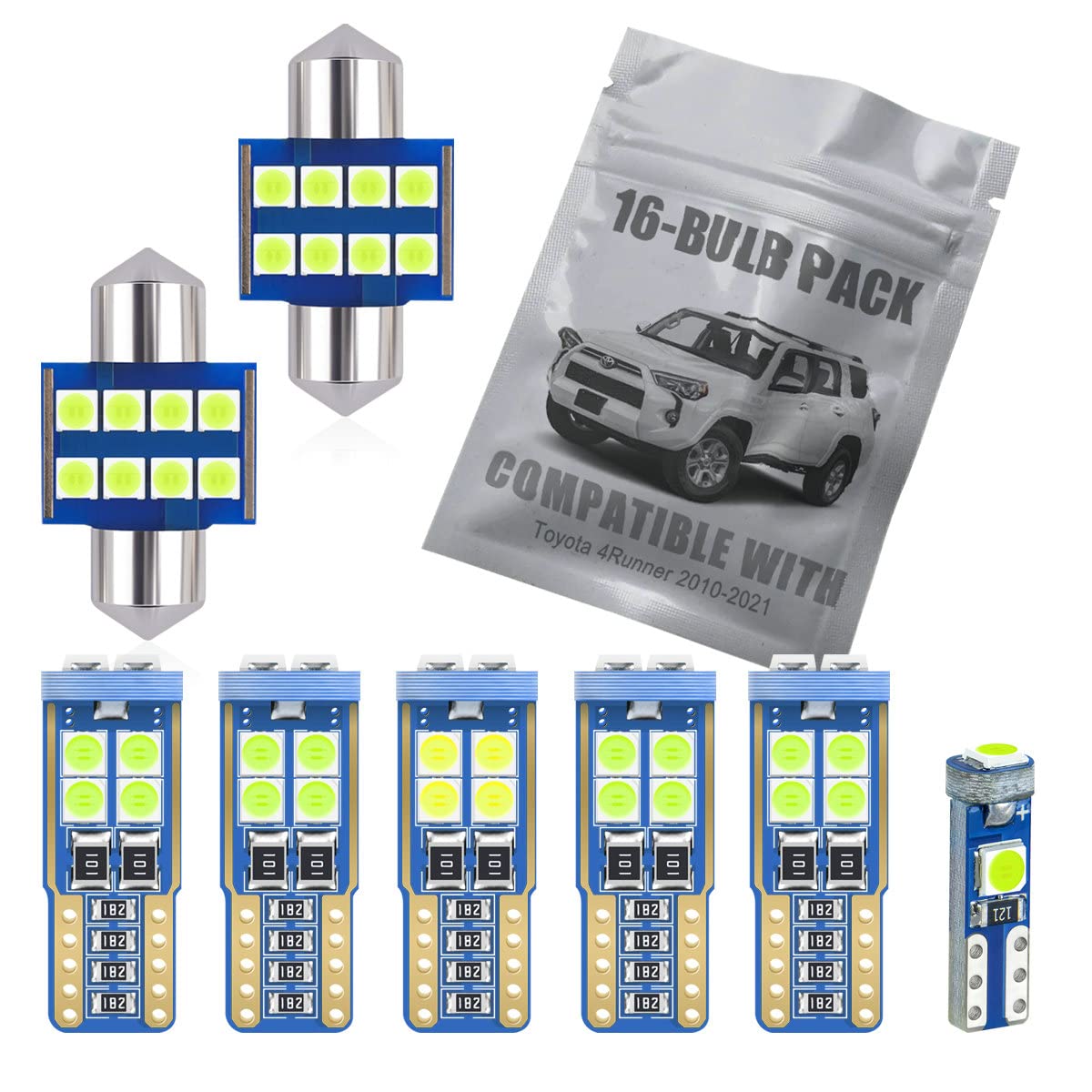 16-Pack Ice Blue LED Interior Light Kit Compatible with Toyota 4Runner 2010 2011 2012 2013 2014 2015 2016 2017 2018 2019 2020 2021 Map Dome Vanity Mirror License Plate Bulb Replacement Package