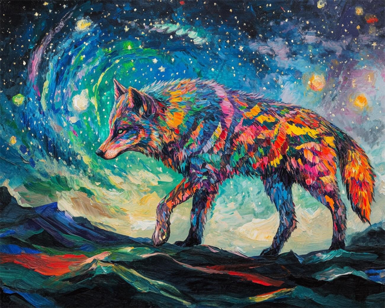 RKFLGEW DIY Seed Bead Embroidery Kits Colorful Wolf 30x40cm