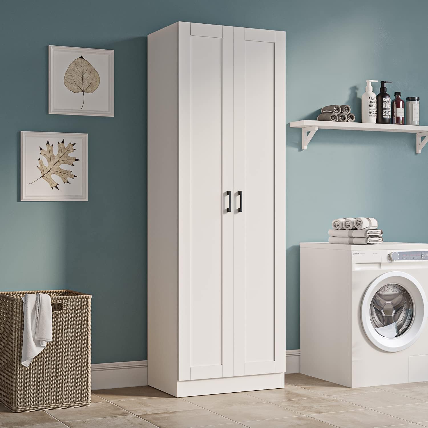 Panana Narrow Wooden Storage Cabinet with 2 Doors - Collection Food Pantry Cabinet