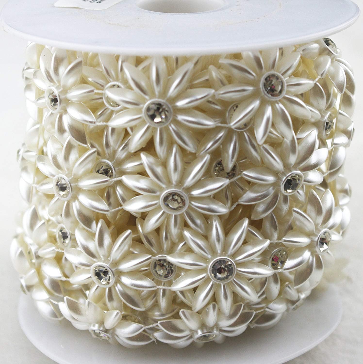 5 Yards 1" Ivory Flower Pearl Rhinestone Chain Sew On Trims Wedding Dress Decoration (LZ115)