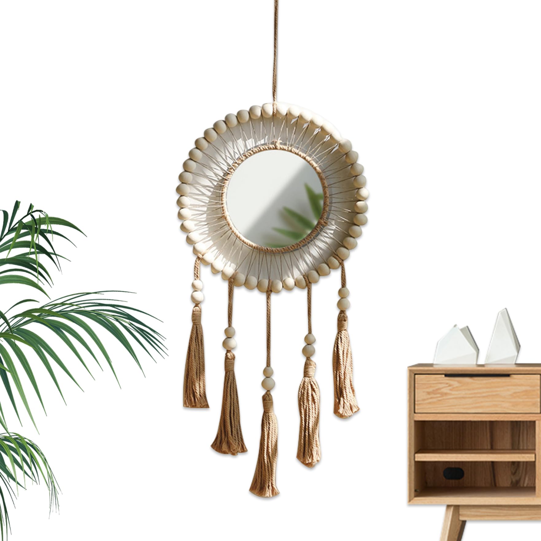 Miroir macrame mural avec gland deco cosy pour chambre de bebe et salon cocooning