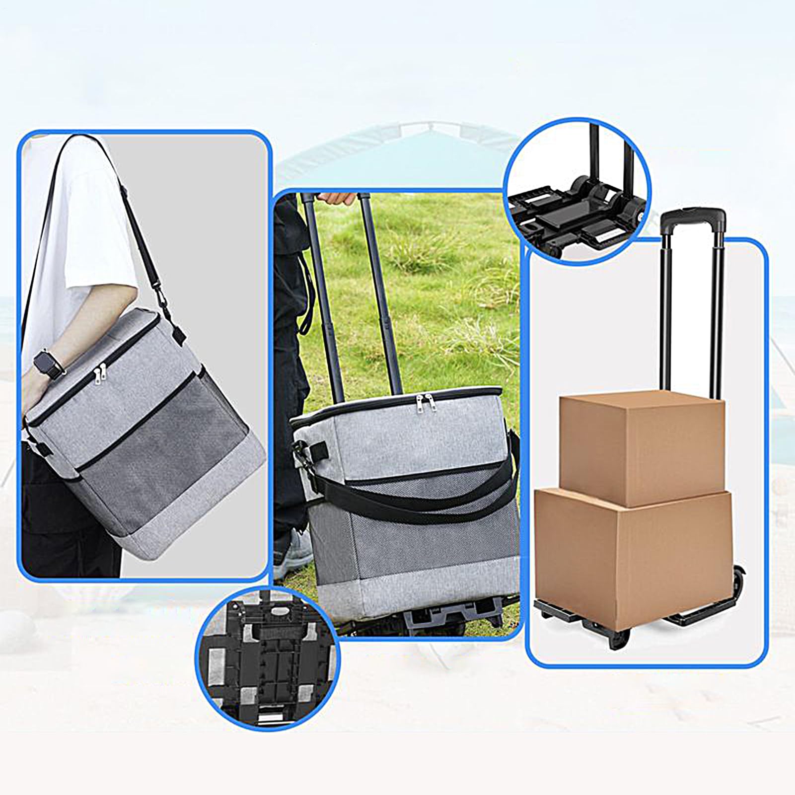 Dispositivo di raffreddamento con ruote e maniglia isolato portatile con ruote riutilizzabile | Raffreddatore da viaggio pieghevole con ruote per esterni, campeggio, spiaggia, picnic, patio, viaggi, viaggi, pranzo, feste