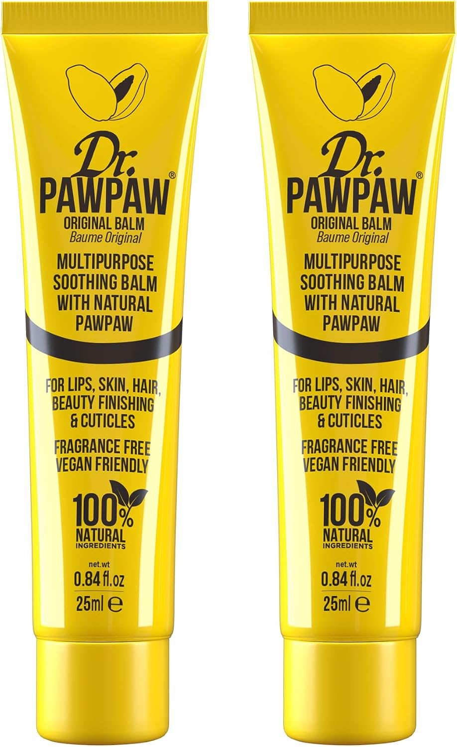 Dr.PAWPAW Original Balm 2 x 25ml, Multi Purpose Natural Fragrance Free Pawpaw Balm, Vegan Hydrating Care for Lips Skin Hair Cuticles Nails and Beauty Finishing