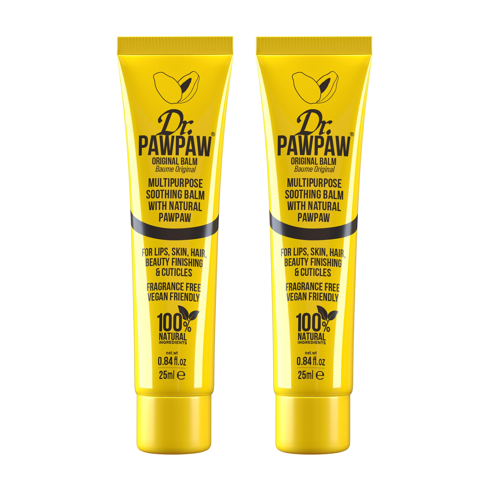 Dr.PAWPAW Original Balm, Multi-Purpose Natural No Fragrance Balm for Hydrating Lips, Skin, Hair, Cuticles, Nails & Beauty Finishing (2 x 25 ml)