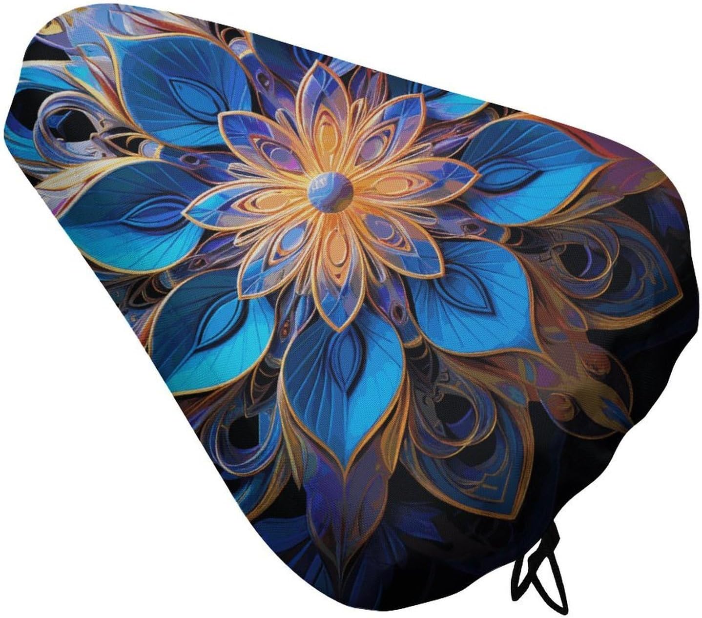 Rectangle Mandala Bike Seat Cover Soft Waterproof Bike Saddle Rain Cover with Drawstring Rainproof Dust Resistant Bicycle Seat Cushion Protector for Outdoor Travel, Stationary Bikes