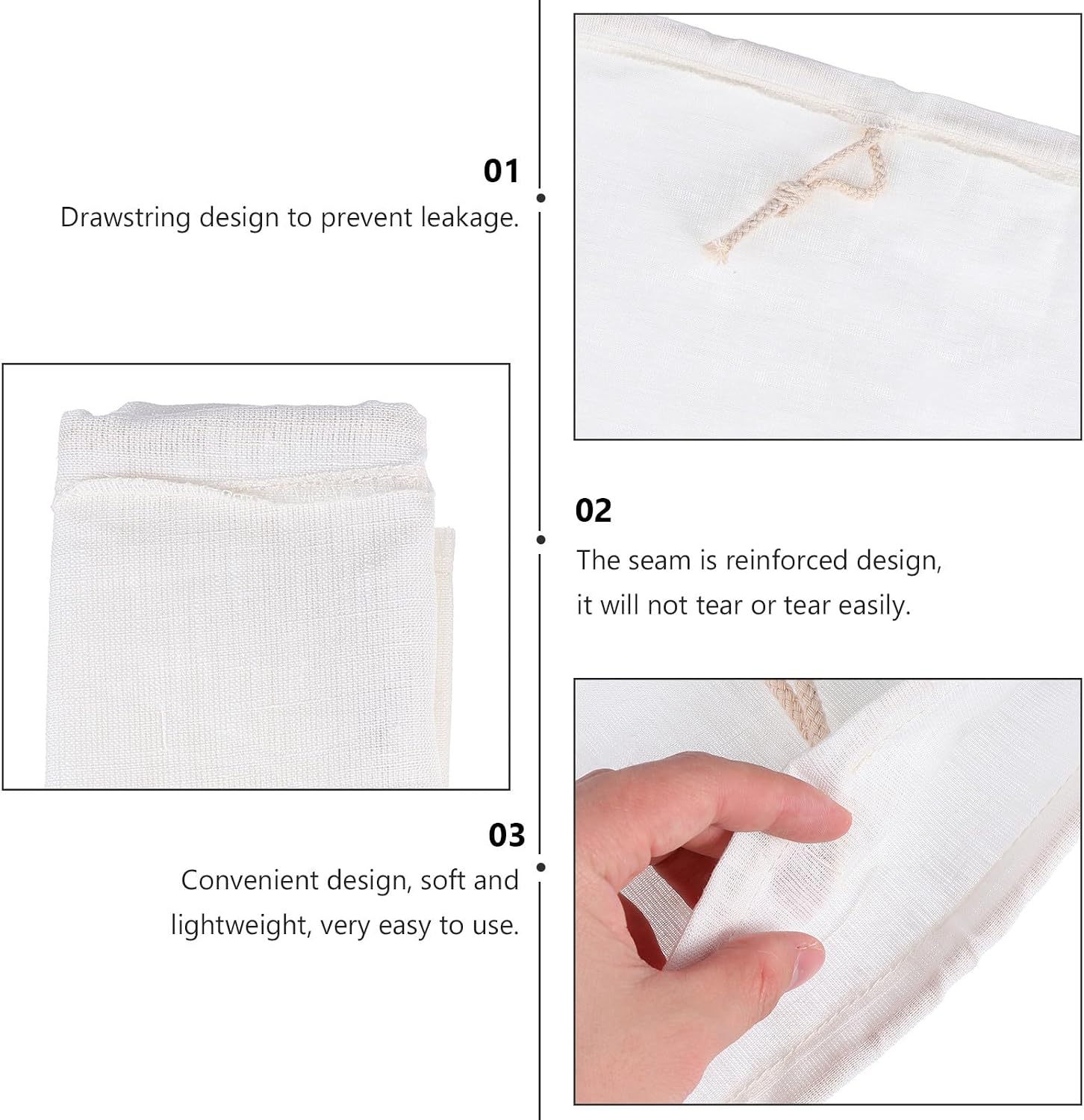 2pcs Reusable Wine Filter Bags with Drawstring Design and Reinforced Seam, Cotton Linen Fine Mesh Strainer Bags for Nut Milk Straining and Variety of Applications