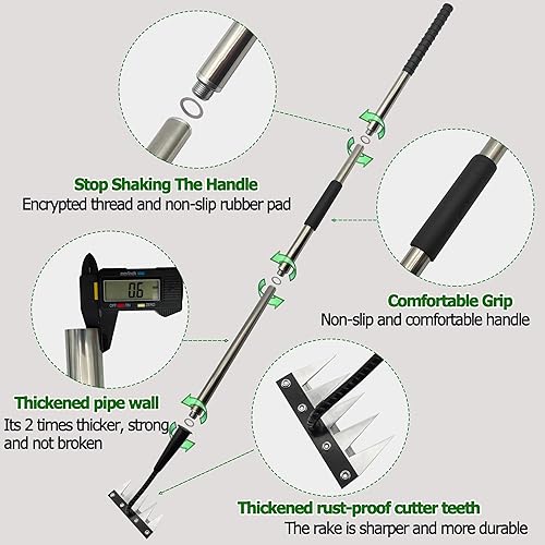 Miniatura 3 de Rastrillo de hierro forjado,Gardenia 2.0 Rastrillo de hierba de hierro con mango largo,Herramientas de deshierbe de jardín y hojas de acero al