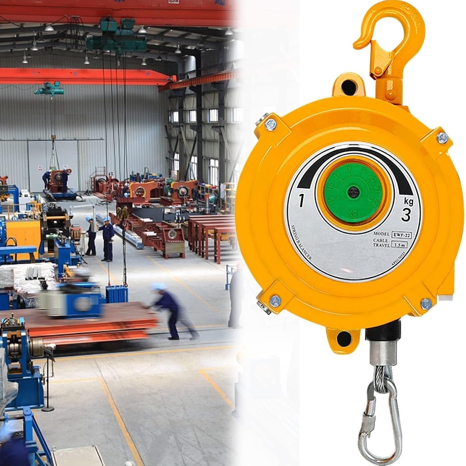 Spring Balancer,Adjustable Spring Balancer Tool Holder with Hook and 1.5m Wire Rope,Tower Spring Balancer,for Factory and Workshop (Size : 1-3kg)