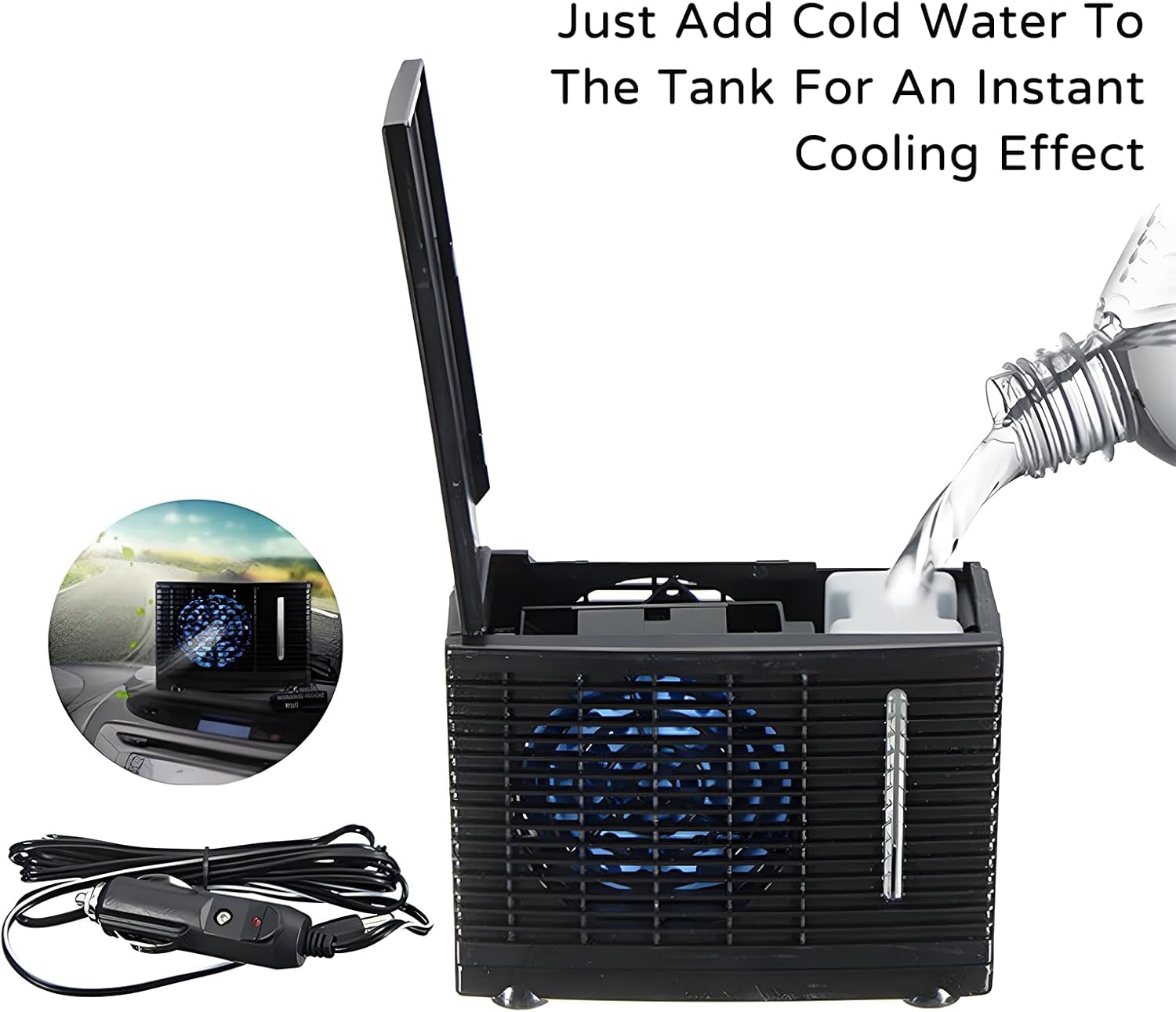 Car Cooling Fan, Portable 12V Evaporative Cooler, Mini Car Cooling Fan for Home & Truck, Adjustable Speed, Low Energy Consumption