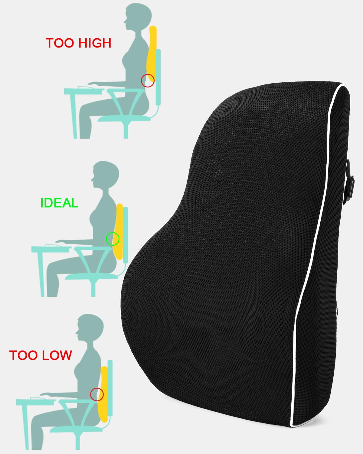 Cuscino Lombare FAOKZE In Memory Foam - Per Sedia Ufficio E Auto, Regolabile, Grigio, Super Comodo - Foto 5