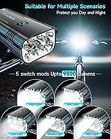 Vista 3 de 2026 Upgrade 6800Lumen Bike Light for Night Riding,Super Bright 6 LED Headlight,Aluminum 10 Mode Rechargeable Bicycle Light Front and