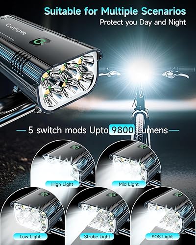 Miniatura 2 de Luces de bicicleta superbrillantes de 6 LED de 9500 lúmenes para conducción nocturna, faros delanteros de bicicleta giratorios de 360, luz de