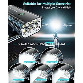 2026 New 9800 Lumen Bike Light,6 LED High Brightness Bicycle Light,Rechargeable 10 Mode Headlight Taillight, 360Rotatable Brackt,Aluminum Waterproof Light,Runtime 48+ hrs,Shockproof for Road,Mountain