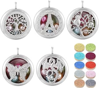 5pcs Mixed Pearl Cage Floating Pendant Aroma Diffuser Charms Stainless Steel Tone Perfume Essential Oil Diffuser Necklace Pendant Locket Jewelry (Style 1)