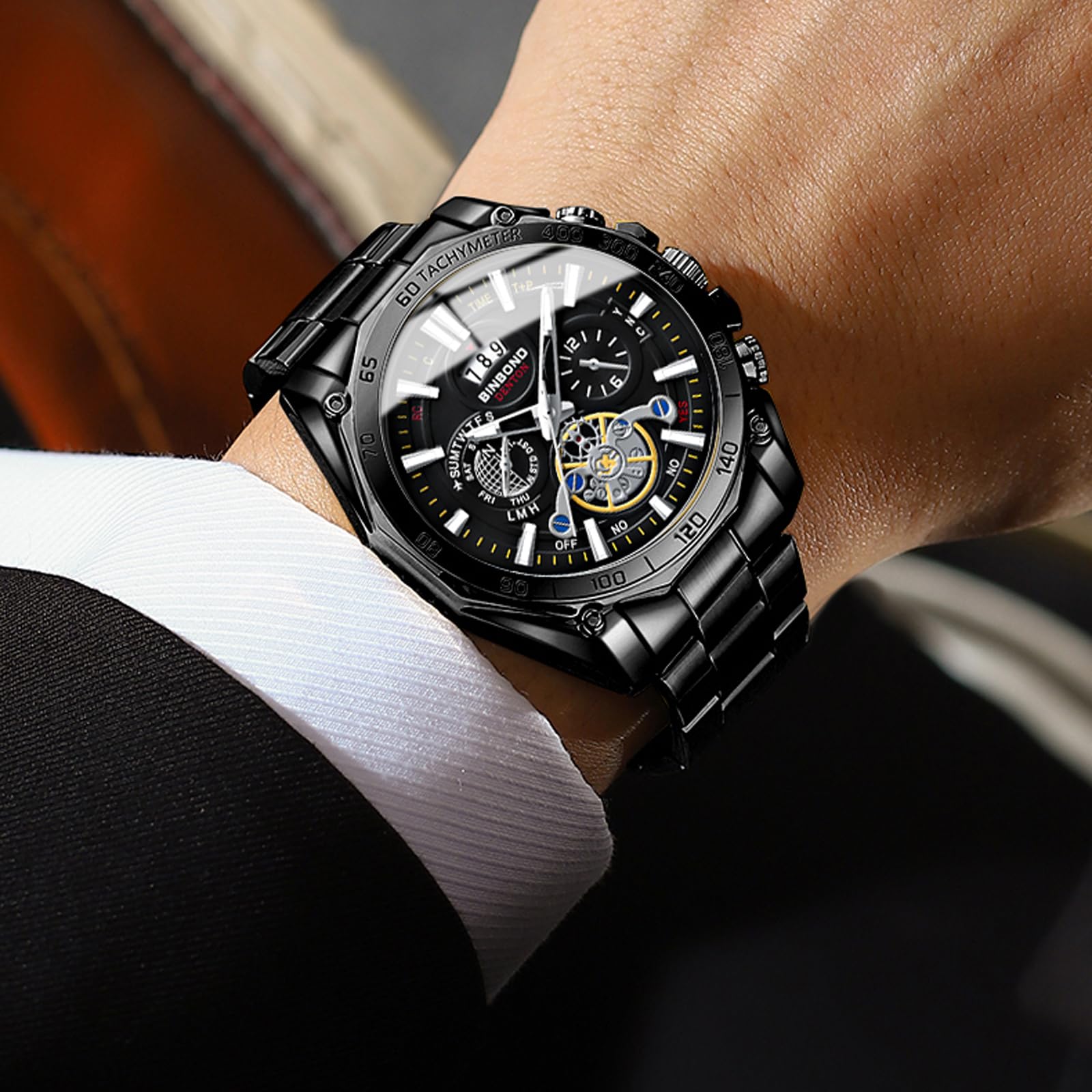 Herren-Armbanduhr, 3 Stück, mit Datum, Edelstahl, Quarzuhren, klassisch, Business-Armbanduhr, wasserdicht, leuchtender Kalender, Chronograph, Reloj para Hombr