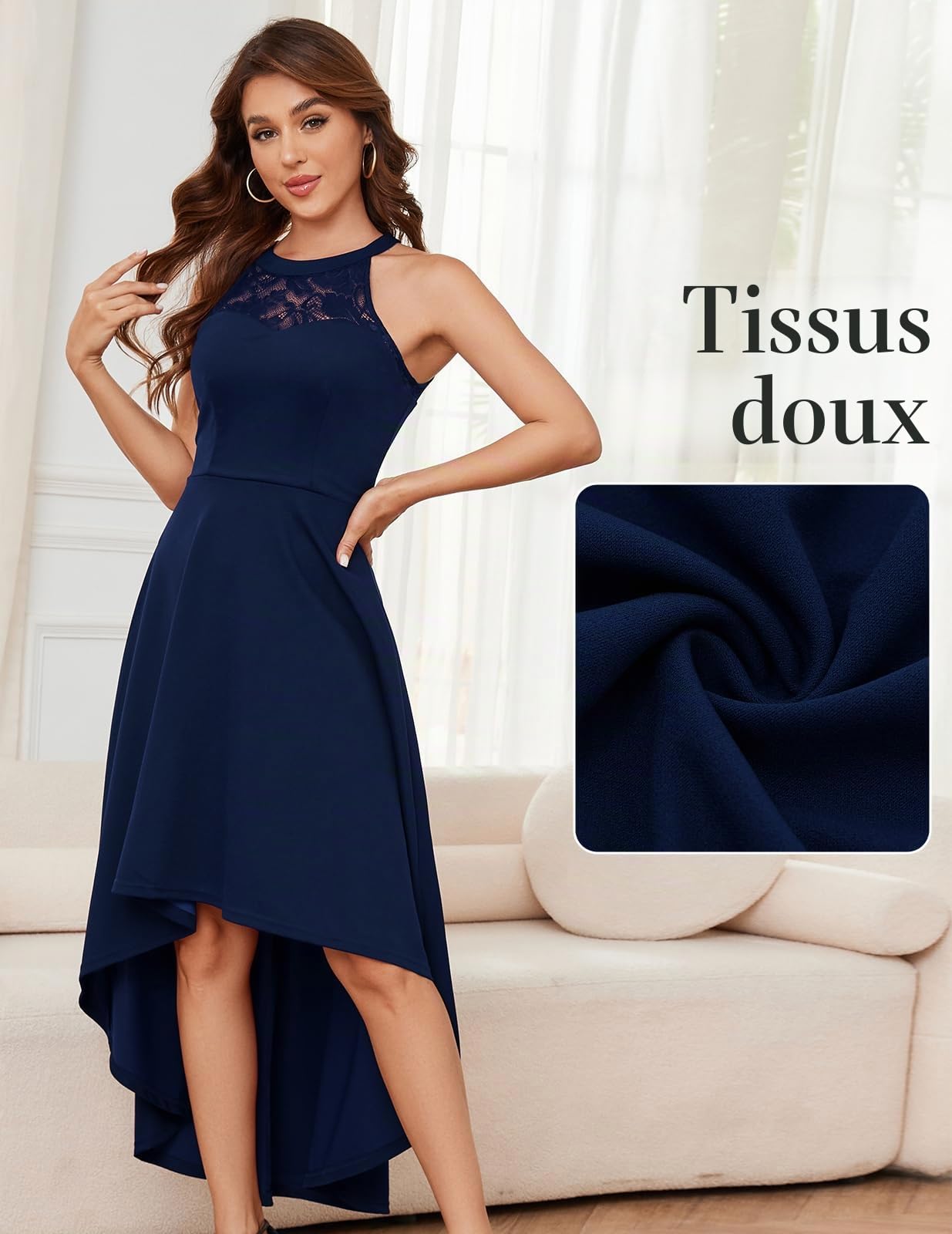Bbonlinedress Robe de Soirée Cocktail Femme Swing Vintage pour Bal Guinguette Fête Guinguette Déguisement Mariage invité