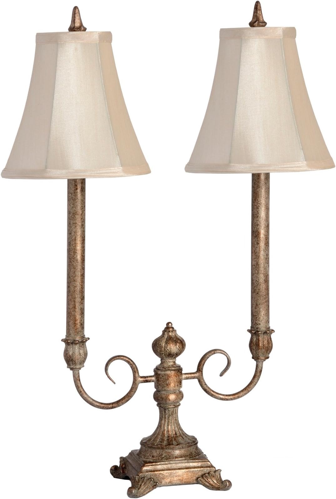 Antique Bronze Effect Candelabra Style Twin Column Table Buffet Lamp with Shades