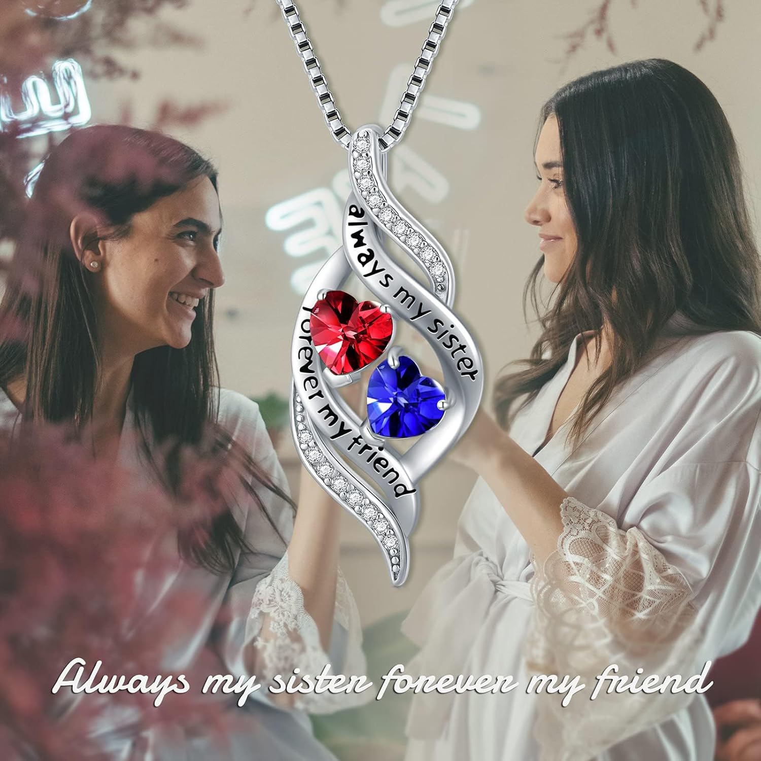Sister Necklaces Sister Birthday Gifts for Sisters Always My Sisters Forever My Friend Necklace Double Birthstone Necklaces Gift from Sis Anniversary Birthday Gifts for Women - Image 2