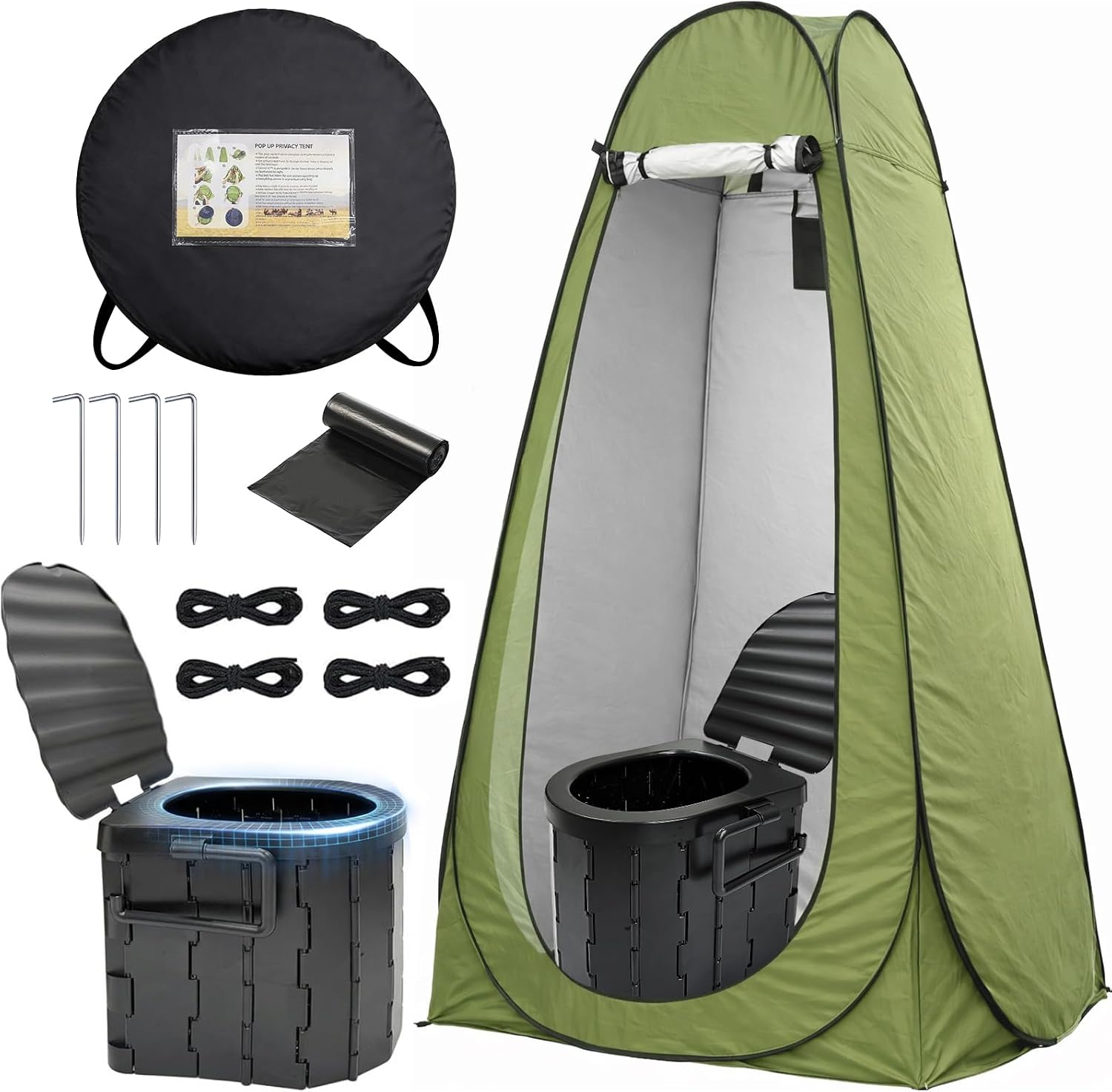 Portable Camping Toilet with Privacy Tent - Foldable Toilet Set for Adults and Elderly - Pop Up Outdoor Restroom for Travel (Coffee Tent with Toilet)