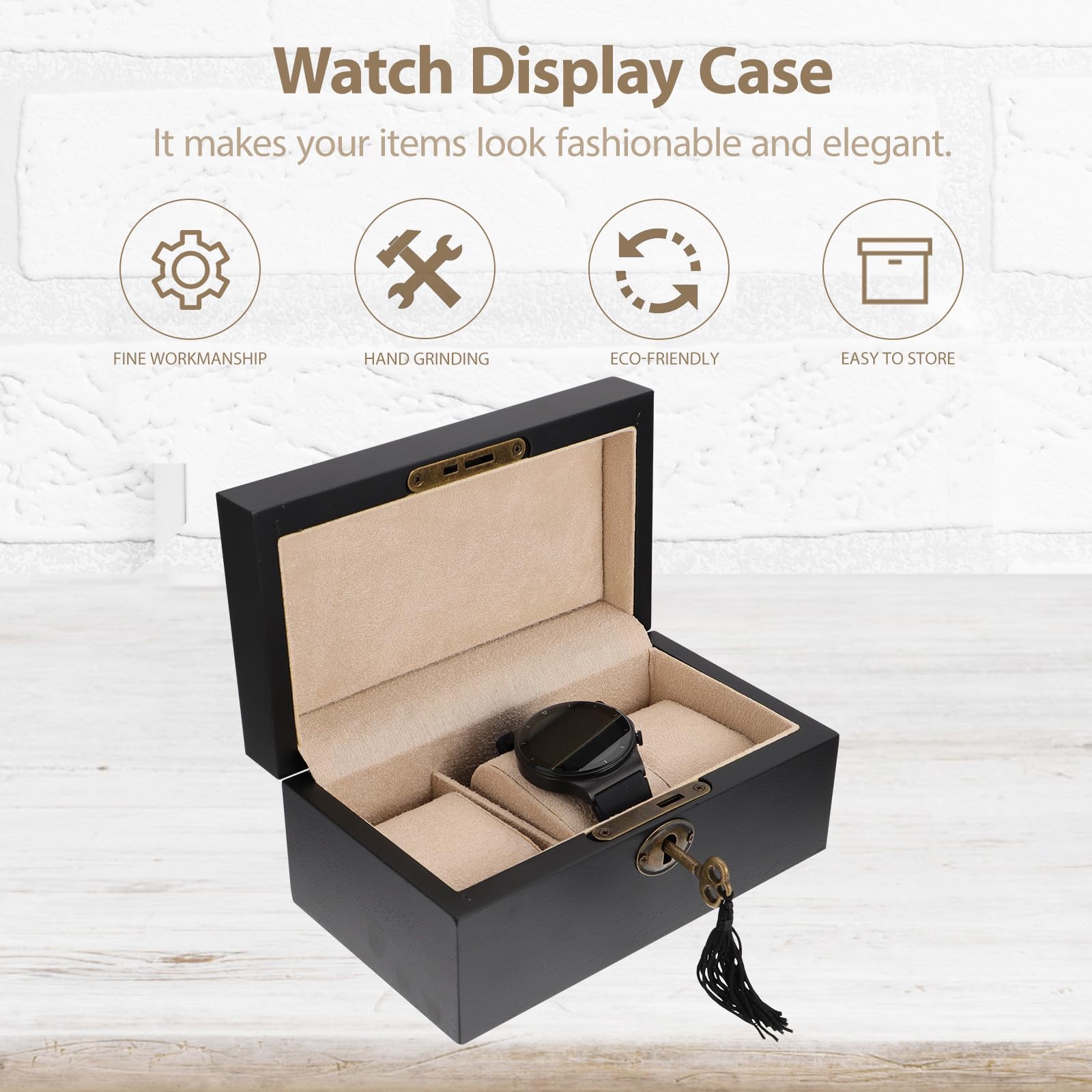 INOOMP Caja de Reloj de Madera Negra para Guardar y Exhibir Relojes