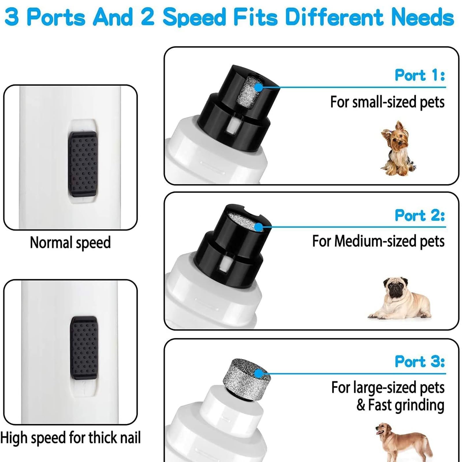 Cortaúñas Para Gatos, Kit De 3 Cortaúñas Para Mascotas Con Mango Ergonómico, Potente Motor De 2 Velocidades/funcionamiento Silencioso (50 DB)/amoladora De Brocas De Tambor De Diamante, Para Perros