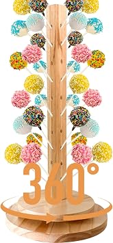 Wood Cake Pop Stand 36 Holes with Spinning Base,Cake Pop Holder Stand for Dessert Table,Lollipop Holder Candy Table Display, Dessert Stand for Wedding Birthday Baby Shower Parties Anniversaries 1 Pack