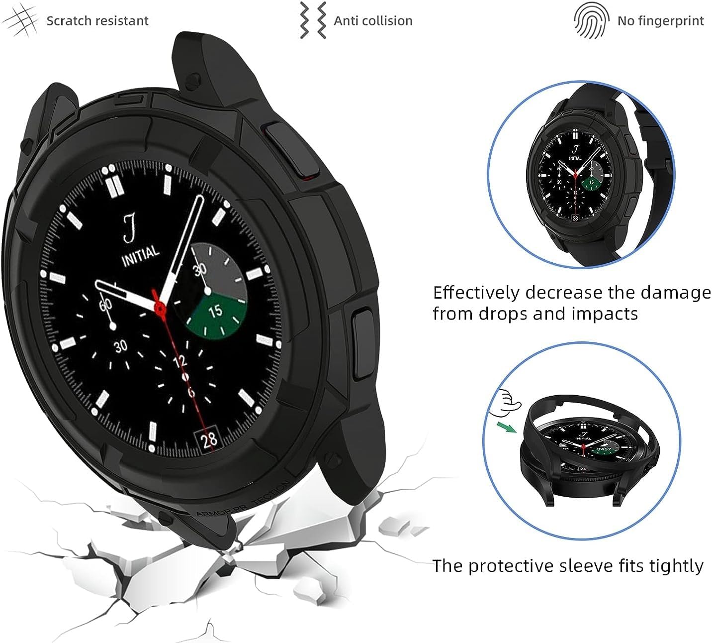 E ECSEM Compatible for Samsung Galaxy Watch 6 Classic 43mm 47mm Case, Full Edge Case with Bezel Ring Protector Cover Case Frame for Galaxy Watch 6 Classic Smart Watch (47MM)