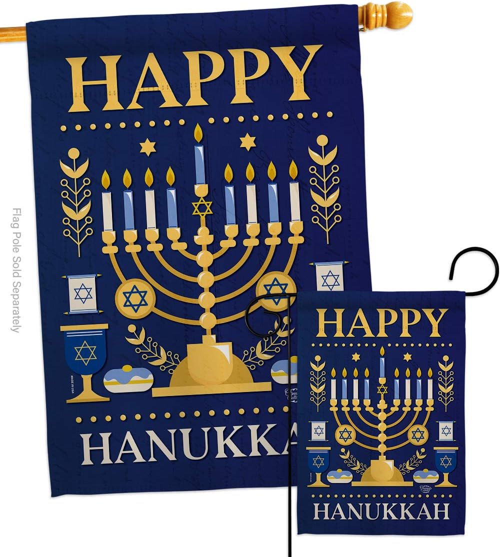 Happy Hanukkah House Flag Wintertime Candle Bonsai Menorah Jewish Chanukah David Small Decorative Gift Yard Banner Made In USA 28 X 40