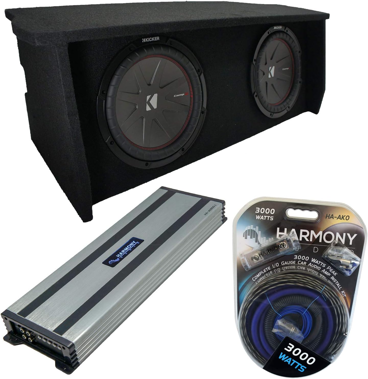 Harmony Audio Compatible with 2007-2018 Jeep Wrangler JK 2 Door Dual 12 Enclosure Kicker Bundle 43CWR122 Sub Box HA-A1500.1