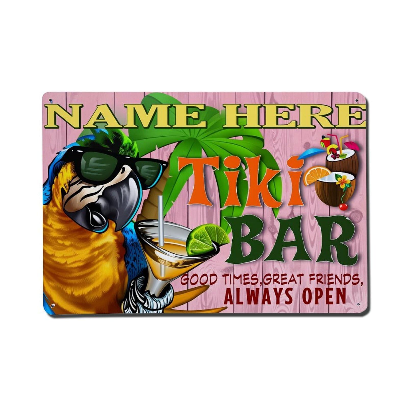 Tropical Parrot Cocktail Palm Tree Tin Sign Vintage Metal Poster, Home Bar Garage Man Cave Cafe Indoor & Outdoor Wall Decoration 8x12Inches