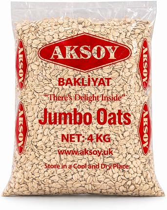 Aksoy Jumbo Oats 4KG   100% Wholegrain Rolled Oats, Premium Quality, Natural Flavour, High Fibre, Vegan Friendly, Ideal for Breakfast, Baking & Meal Prep