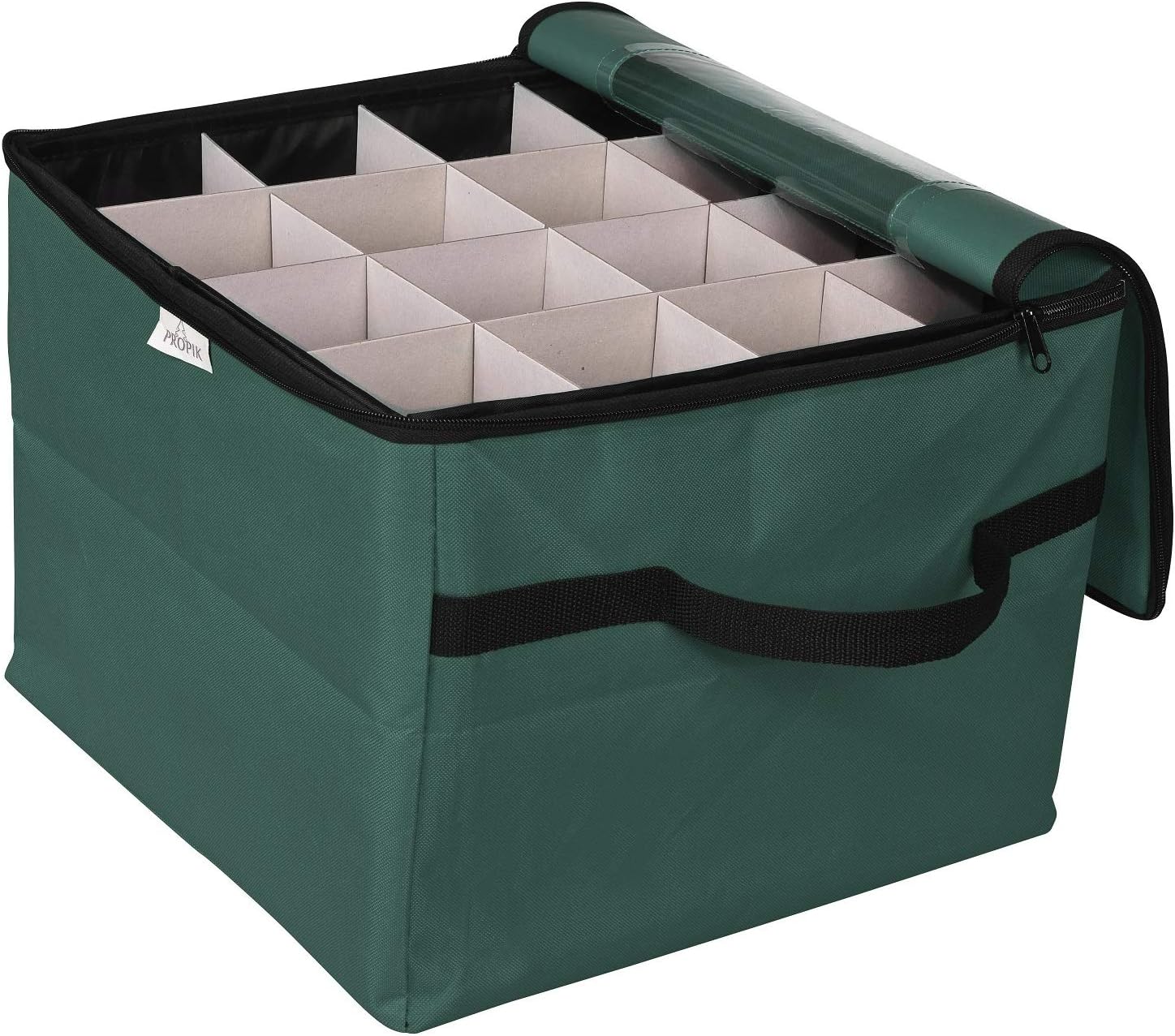 ProPik Christmas Ornament Storage Box, Organizer Holds Up to 48 Xmas Balls with 3 Separate Removable Trays, Container has Dividers to Organize Holiday Tree Ornaments (Green)