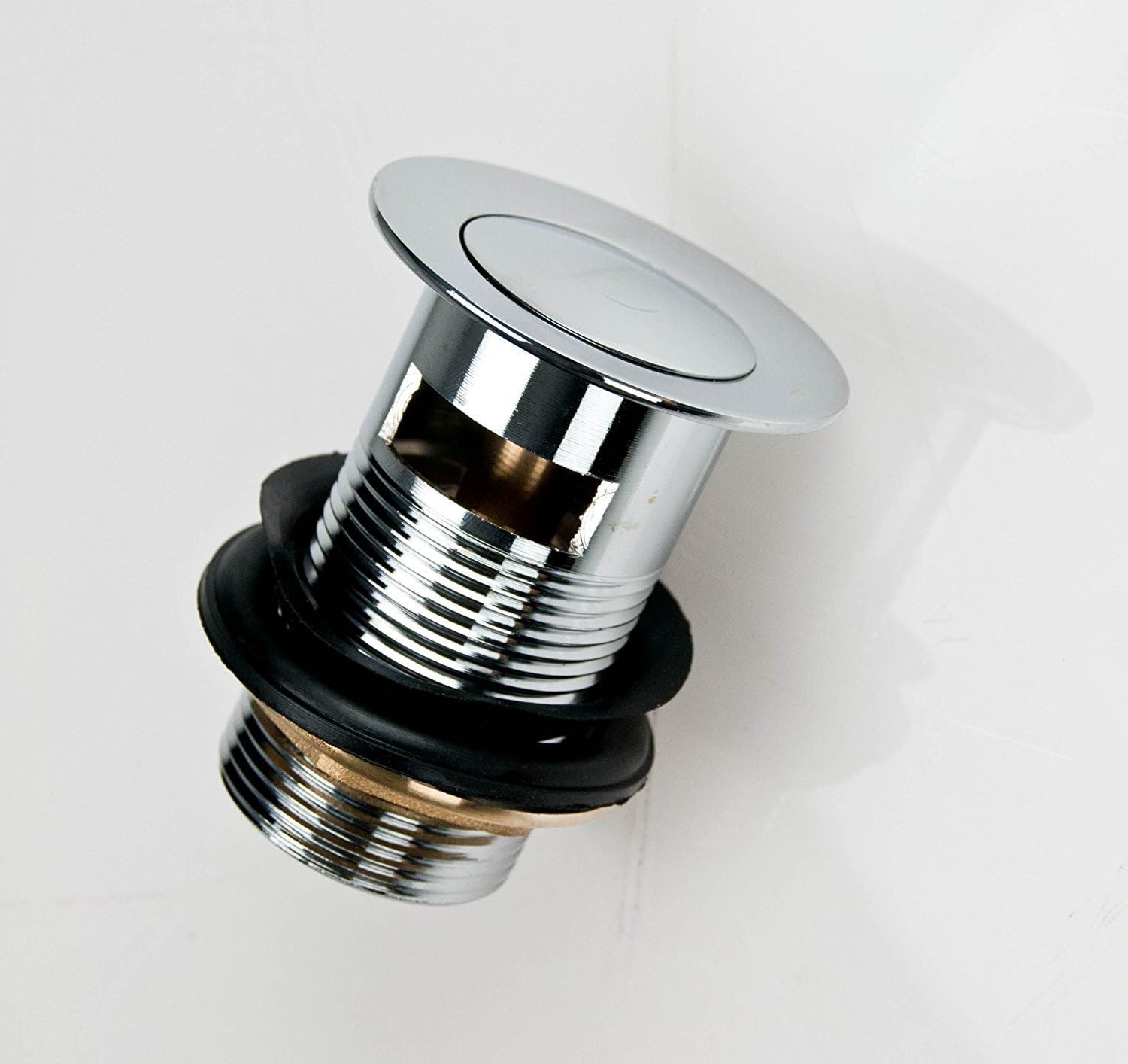 Modern Bathroom Slotted Clicker Plug Kitchen Basin Push Drain Stopper Plug 32mm Brass Click Clack Sprung Plug Luxury Sink Washbasin Pop-Up Plug with Overflow - Chrome