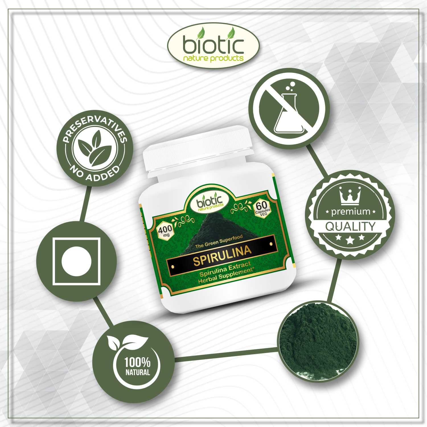 Biotic Organic Spirulina Capsules - Spirulina Capsule Extract 400mg - 60 Veg Capsules — Amazon image 3
