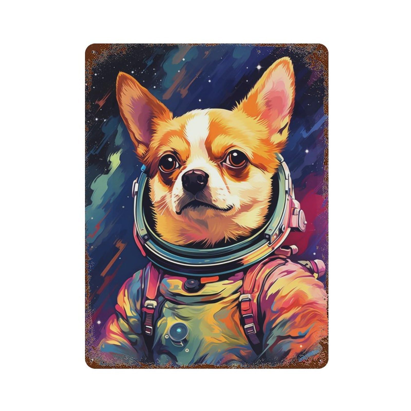 Rust Effect Tin Sign Space Dog Adventure-70 15.7"x11.8", Vintage Wall Decor for Living Room, Hallway And Home Decor