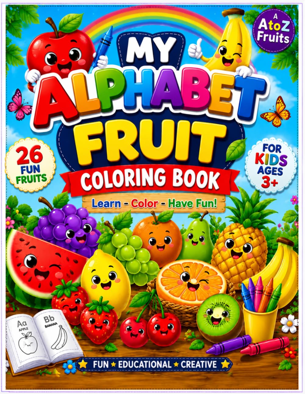 A-Z Fruit Alphabet Coloring Book, Printable ABC Kids Worksheet, Digital Download Fruits Coloring Pages for Toddlers.: A-Z Alphabet Learning and Tracing.