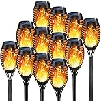 KYEKIO Solar Torch Light with Flickering Flame, 12Pack Solar Lights Outdoor, Waterproof Halloween Lights for Yard Garden, Luces Solares para Exteriores, Torches Lighting for Outside Patio Decorations
